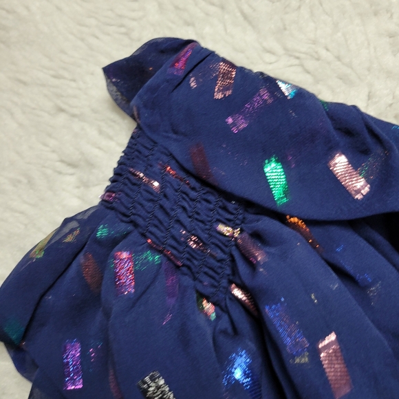 Monique Lhuillier Silk Blouse Women's Medium Metallic Asymmetrical Ruffles - Picture 3 of 9